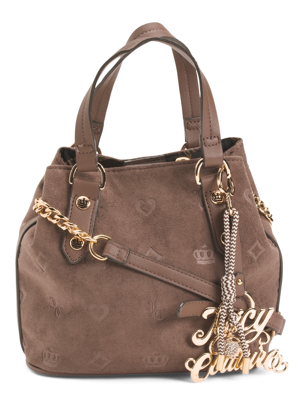 Juicy Couture Taupe Suede Shoulder Bag with Gold Hardware